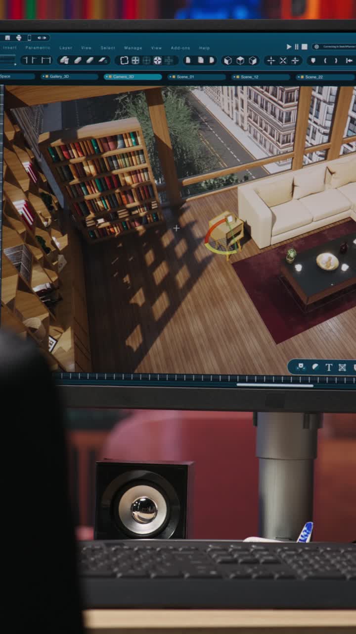 Vertical video Architectural design software on computer in home office