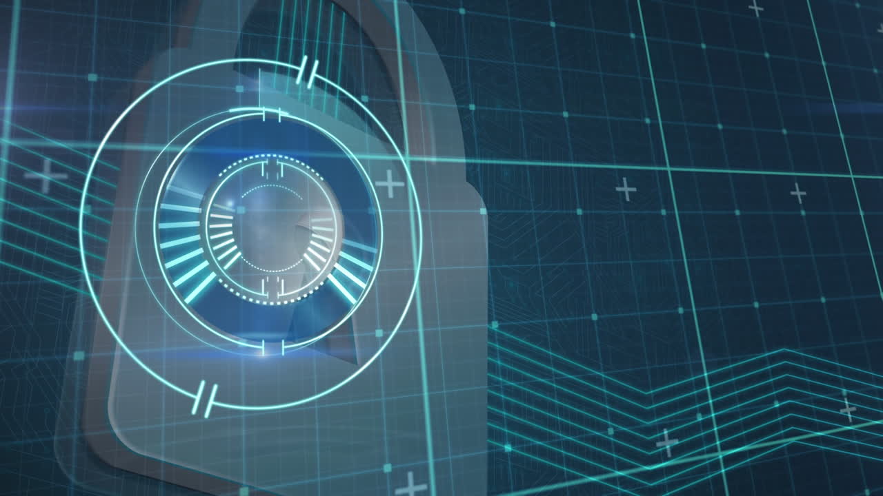 Animation of scan scope over padlock and blue grid