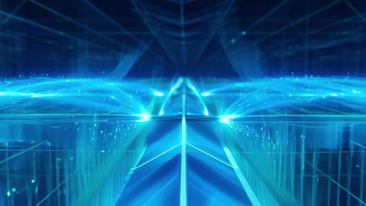 Abstract Digital Tunnel with Glowing Blue Light Waves