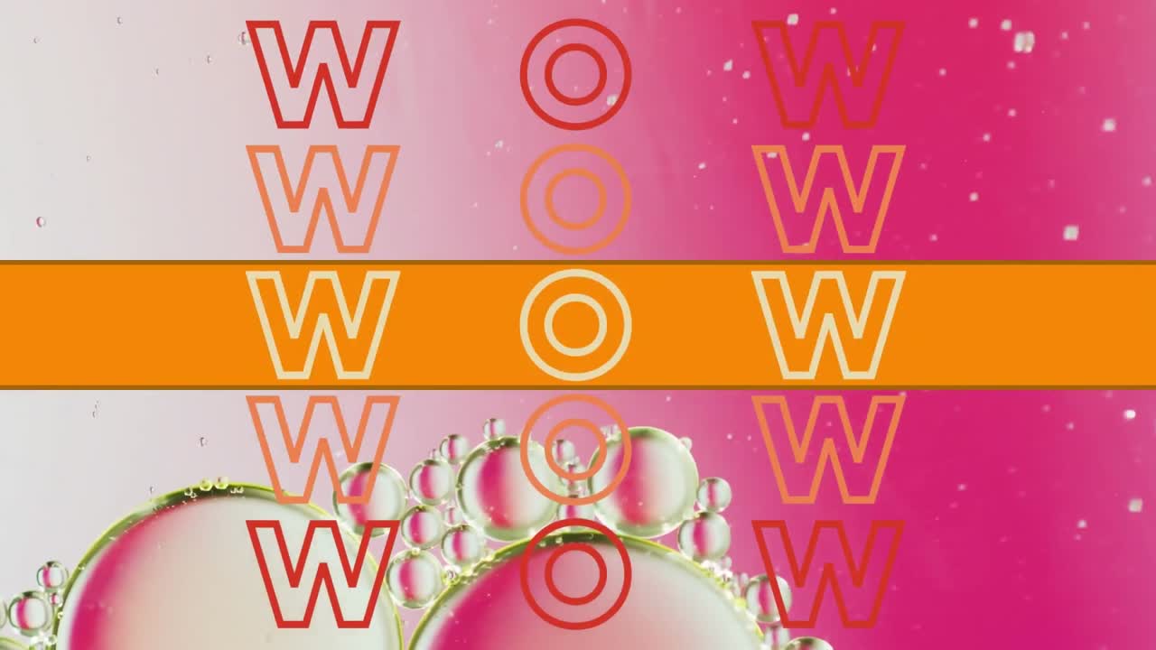 추상적인 액체 패턴의 배경 위에 와우 텍스트의 애니메이션