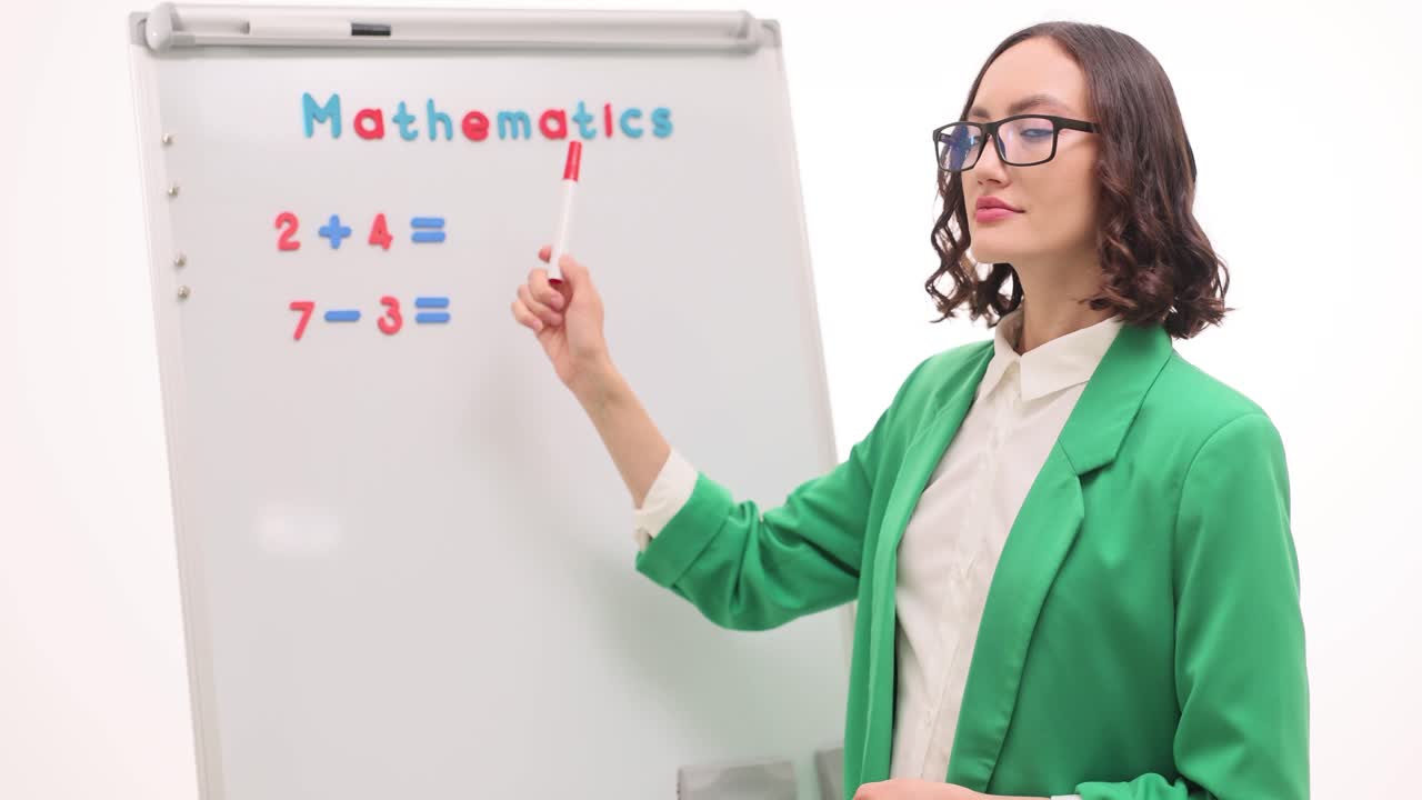 Woman teaching mathematics on a whiteboard