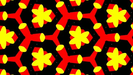 colorful animation of red and yellow moving icons changing shapes on a black background