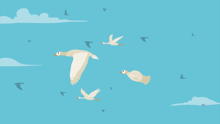 An animation of a Flat flying bird background