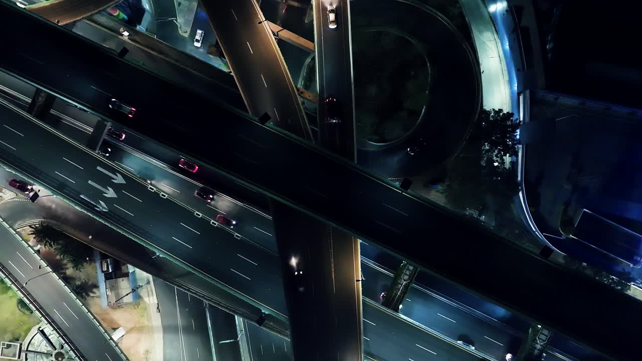 Overhead Shot Of Connected Bridges Busy With Cars At San Jeronimo Center, Mexico