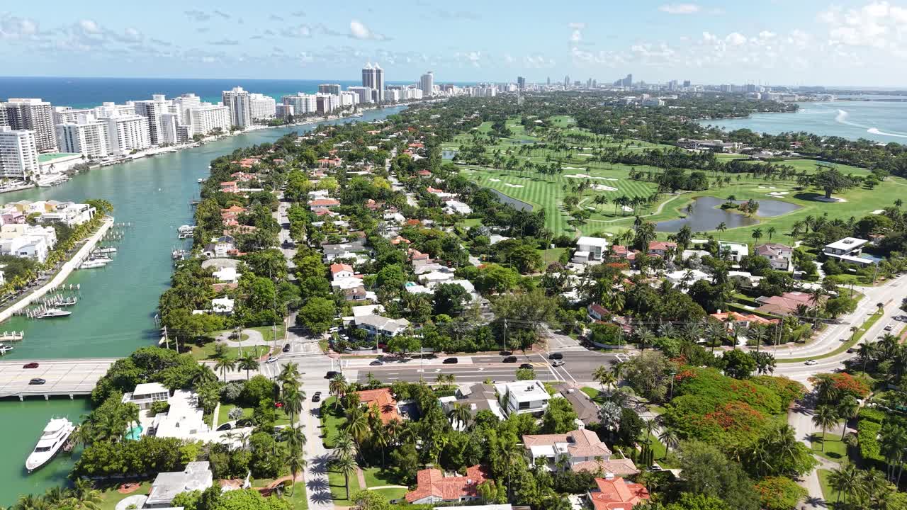 Aerial View of Miami Beach, La Gorce and Allison Island, Indian Creek and Waterfront Towers, Florida USA