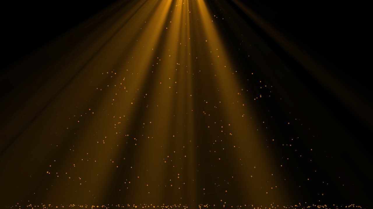 Animation of falling confetti and light rays over black background