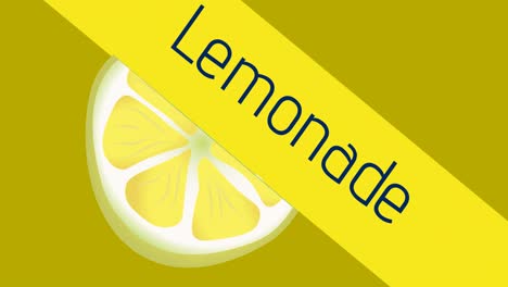 animación de texto de limonada y icono de limón sobre fondo naranja