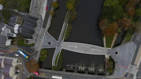 aerial top down dolly shot of the salmon weir bridge in galway city