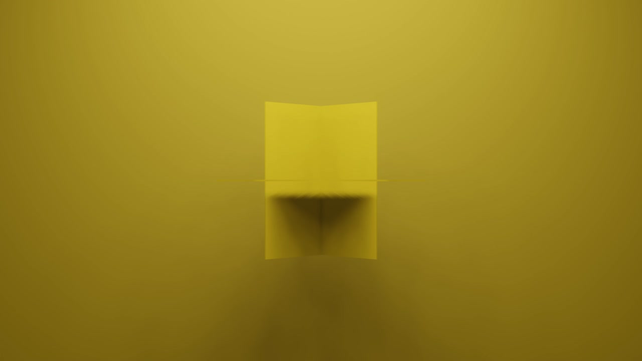 Square geometric shape rotates in random direction 3d rendering on yellow background. Abstract seamless loop simple animation