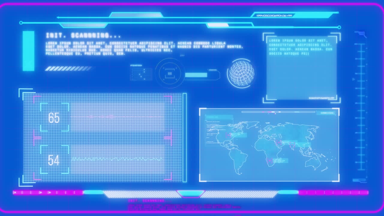animación de la interfaz con el procesamiento de datos contra un fondo azul