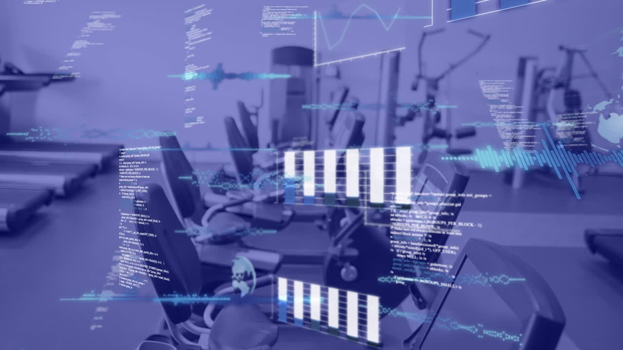 Animation of data processing over gym equipment