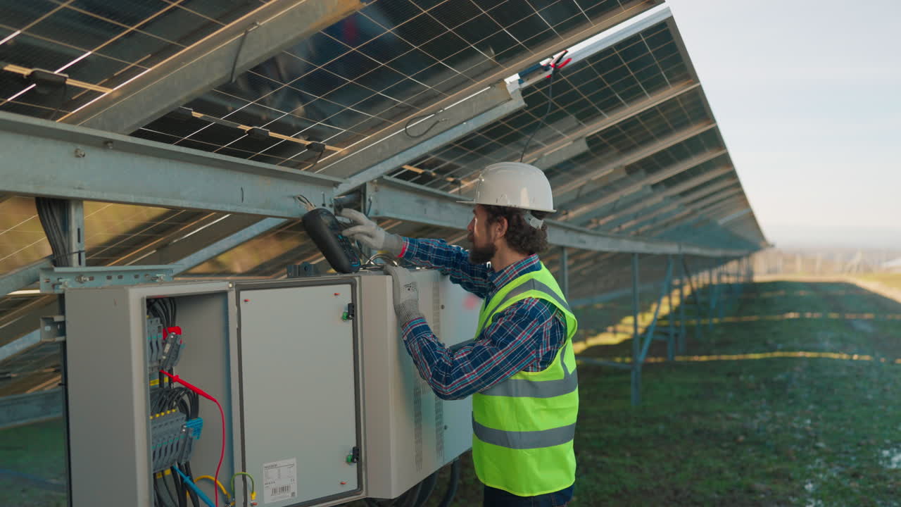 Engineer working on solar panels