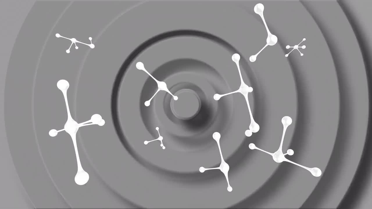 회색 배경 위에 떨어지는 분자의 애니메이션