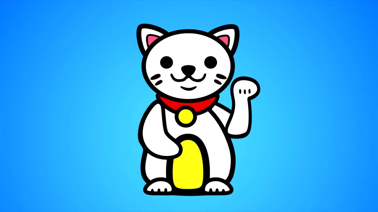 파란색 배경으로 4k maneki neko 애니메이션 - loopable