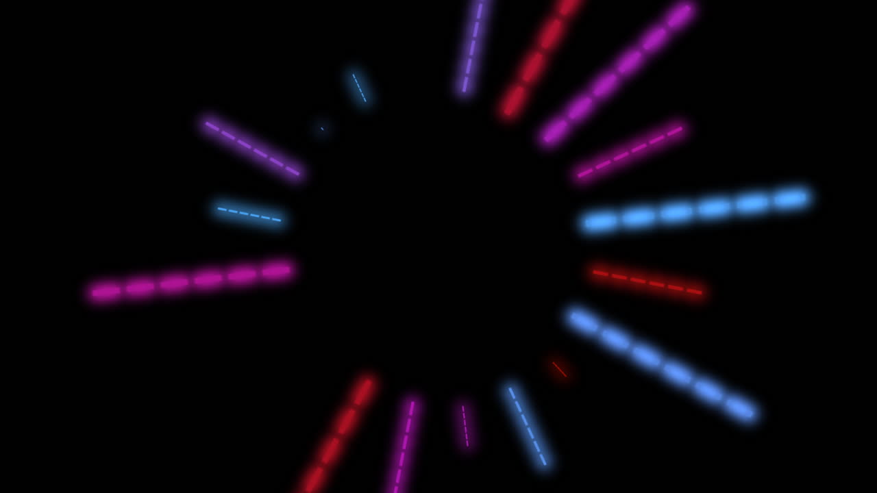 검은색 그라디엔트에서 네온 무지개 선