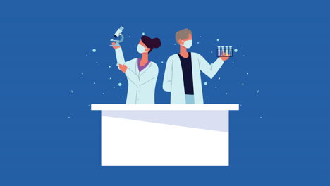 couple scientists laboratory workers in desk