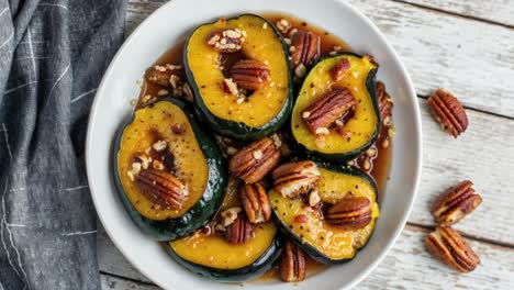 roasted acorn squash with pecans and maple syrup