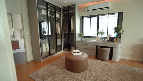 black and white modern built-in closet in master bedroom