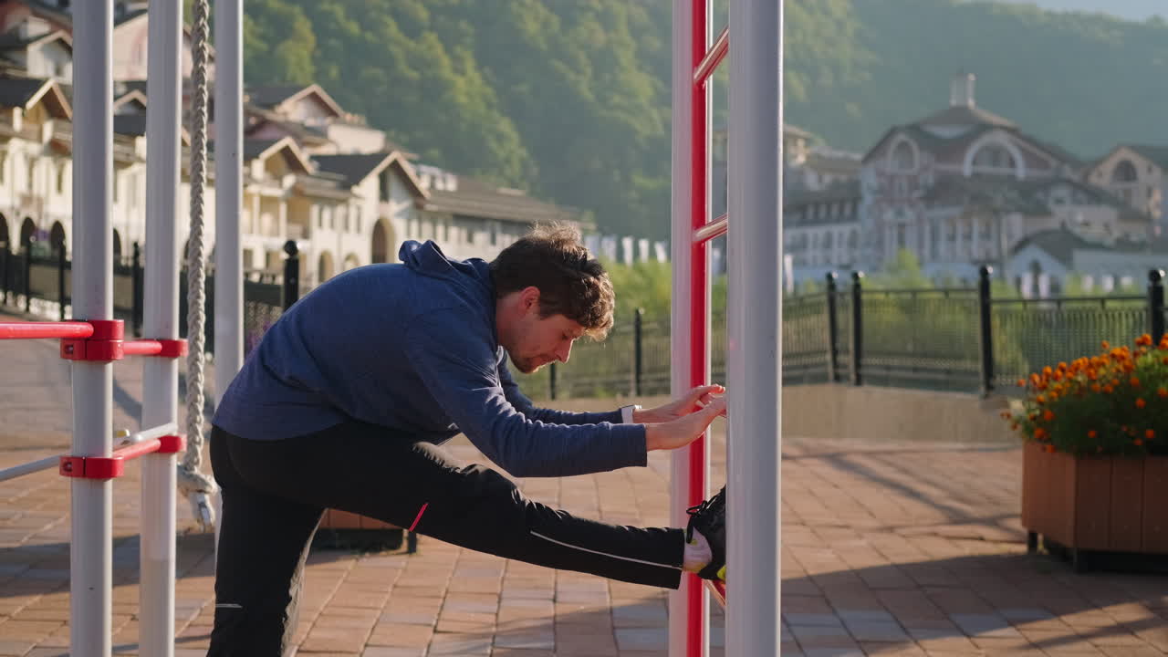 joven estirándose al aire libre