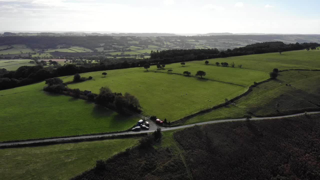 View Over Hartridge Hill In East Devon. Aerial Dolly Forward