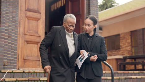 funeral, church and woman with senior mother