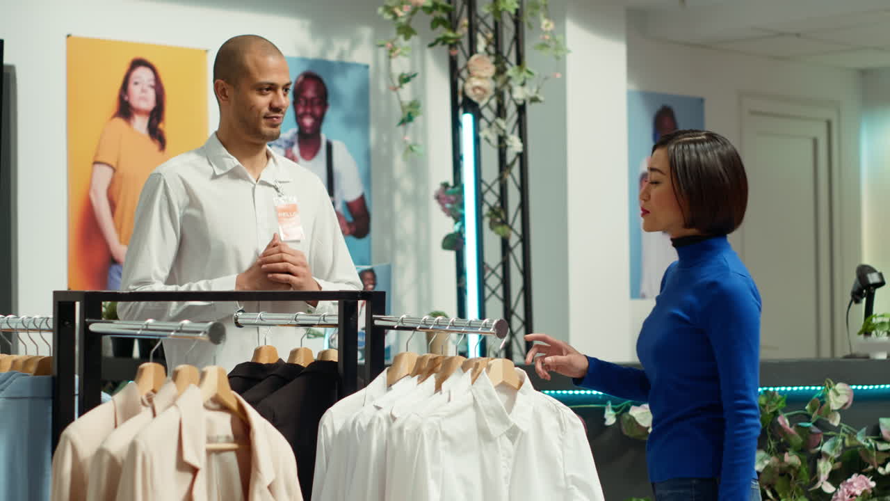 cliente interactuando con el vendedor en una tienda de ropa