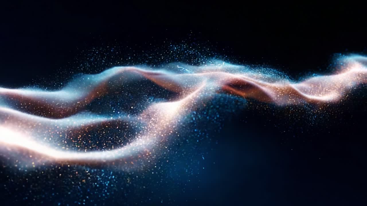 A Mesmerizing Display of Ethereal Light Patterns and Cosmic Dust, Capturing the Beauty and Serenity of Glowing Particles Dancing in a Dark Space Environment