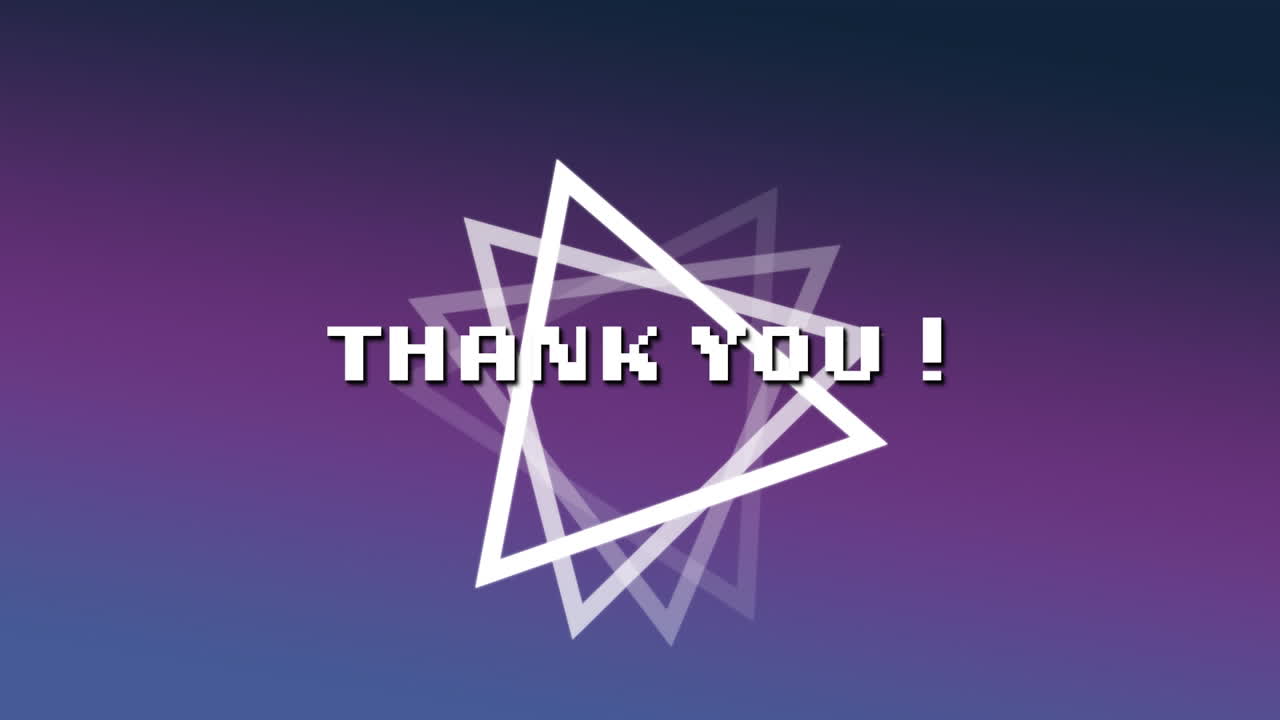Thank you text over abstract triangle shape spinning on gradient purple background