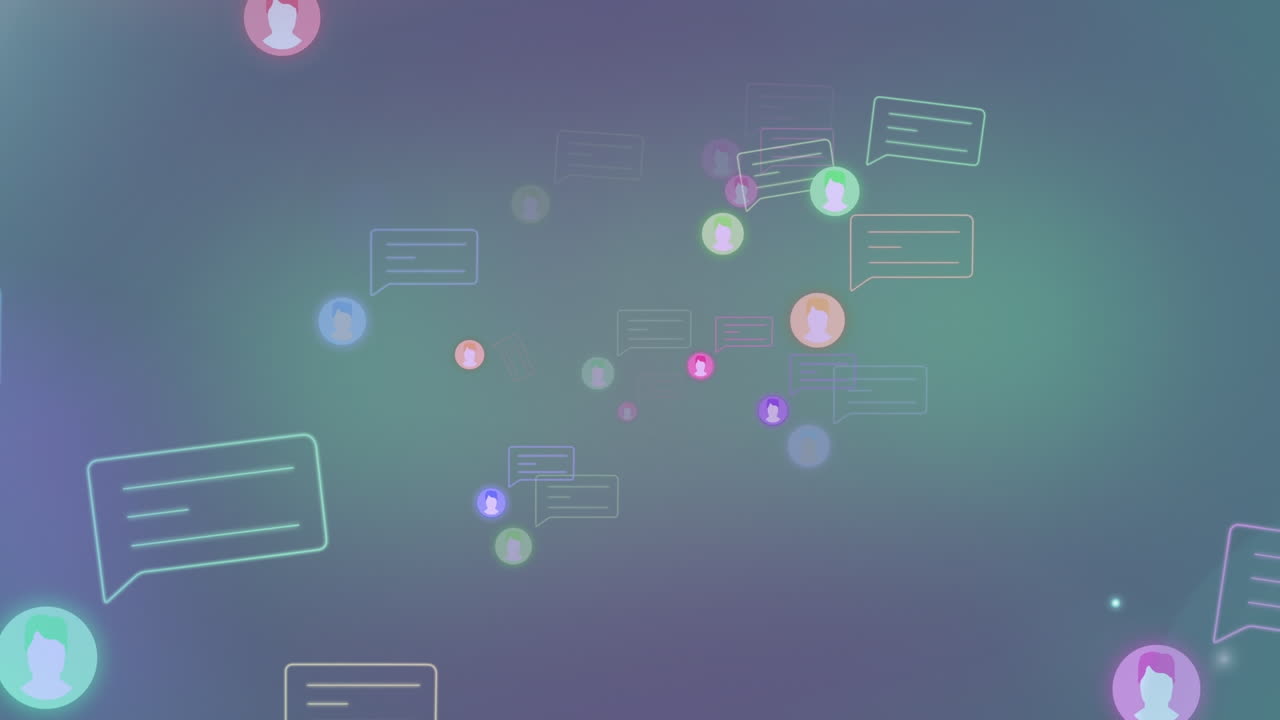 animación de iconos y puntos de los medios de comunicación sobre fondo negro