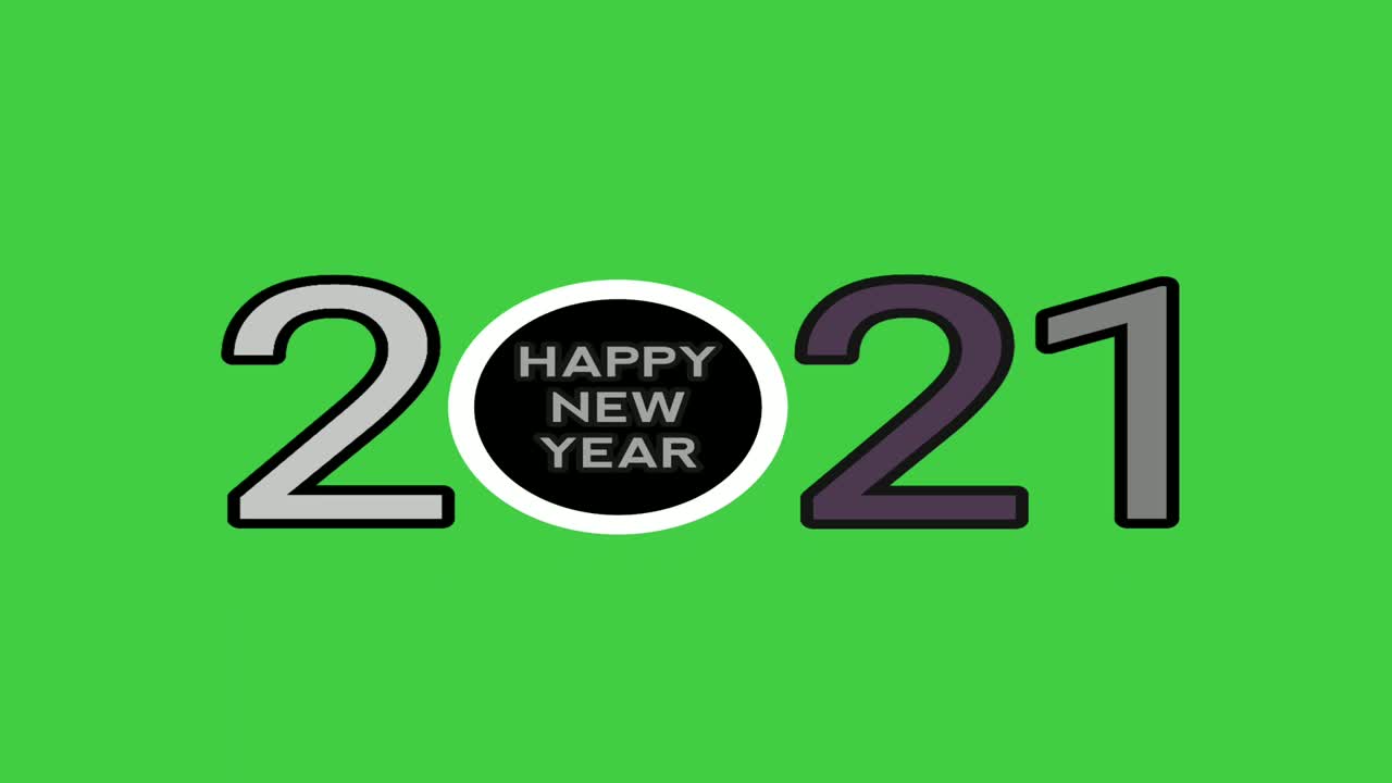 Zahl 2021 und Text „Frohes Neues Jahr“ im Kreis auf Greenscreen-Hintergrund. 4K-Video.