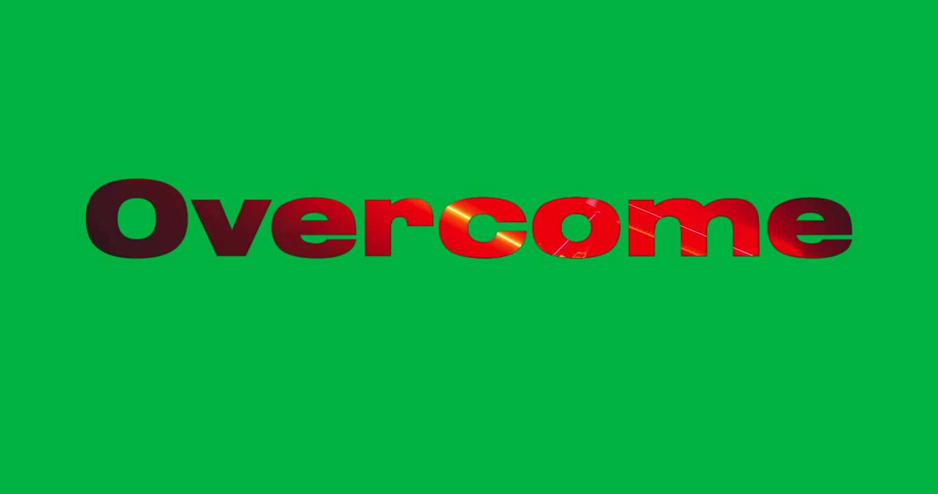 Stylized word Overcome appearing on transparent background for business use, using bold teal text