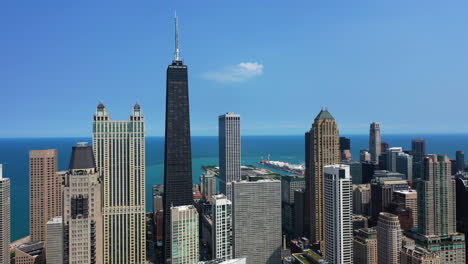 streeterville skyline in sunny chicago, illinois, usa - ascending, aerial view