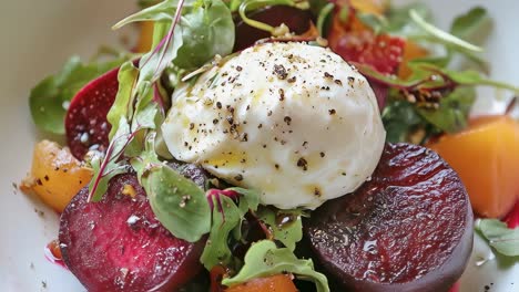 beetroot salad with poached egg and burrata
