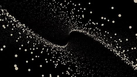 abstract white dot clouds moving forward and backward at the same time on black background, seamless loop. animation. stunning volume animated flight of small particles, monochrome
