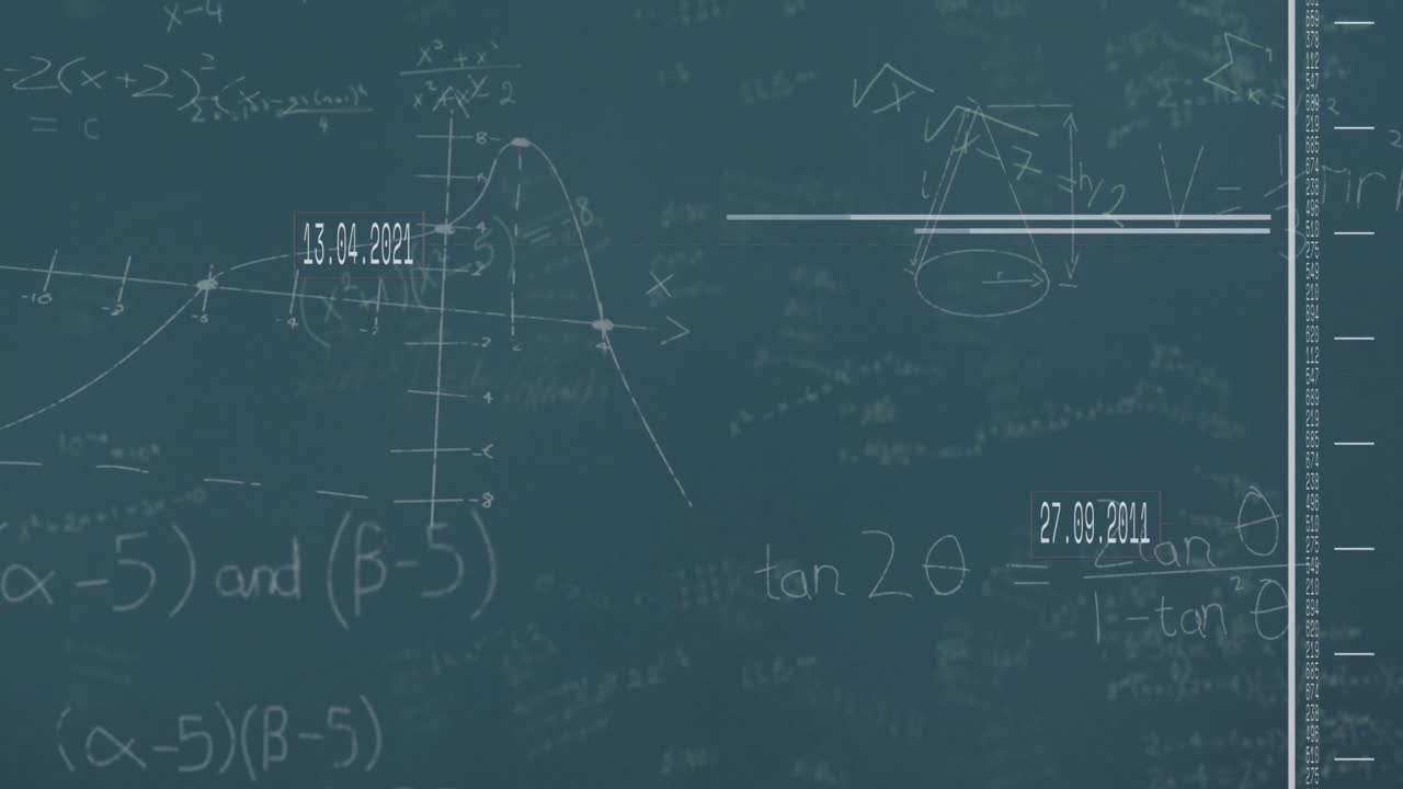 파란색 배경에 대한 데이터 처리 및 수학적 방정식의 애니메이션