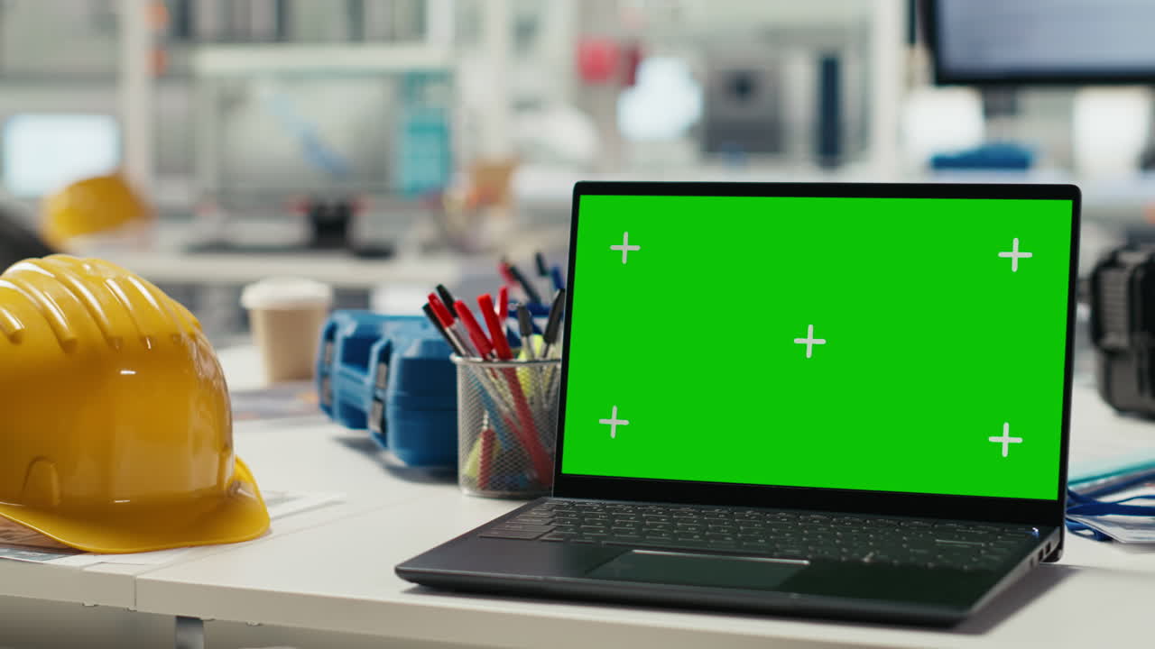 Chroma Key Laptop In Photovoltaics Factory Used To Monitor Systems