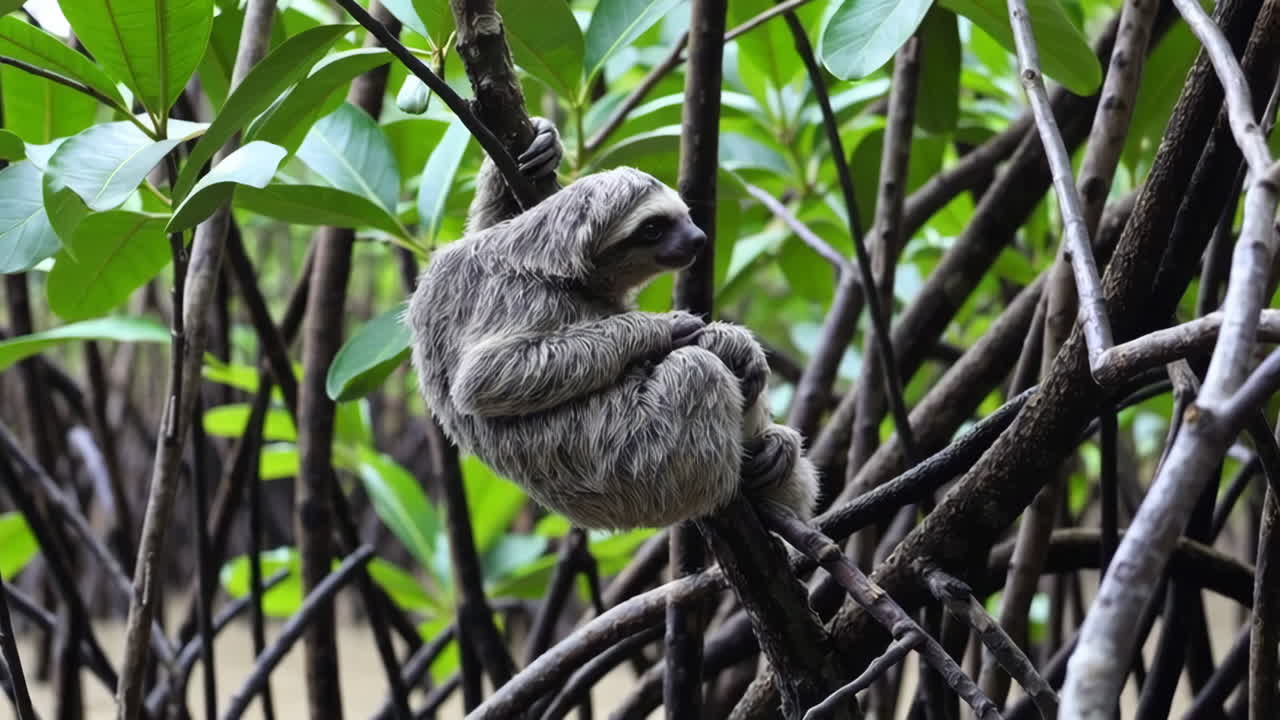 Bradipo su un albero di mangrovie