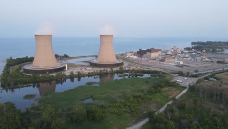 Enrico-Fermi-II-Nuclear-Power-Plant,-Michigan,-USA,-cinematic-aerial-view