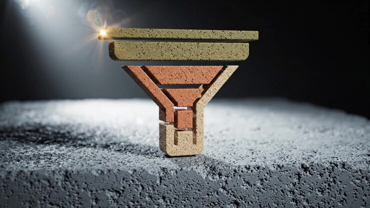 A Detailed Look at a Geometric Structure Emerging from Textured Surfaces, Showcasing Unique Color Combinations and Complex Forms in a Minimalist Setting