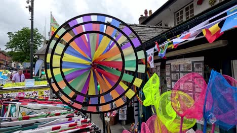 vibrant wind spinner at a market stall