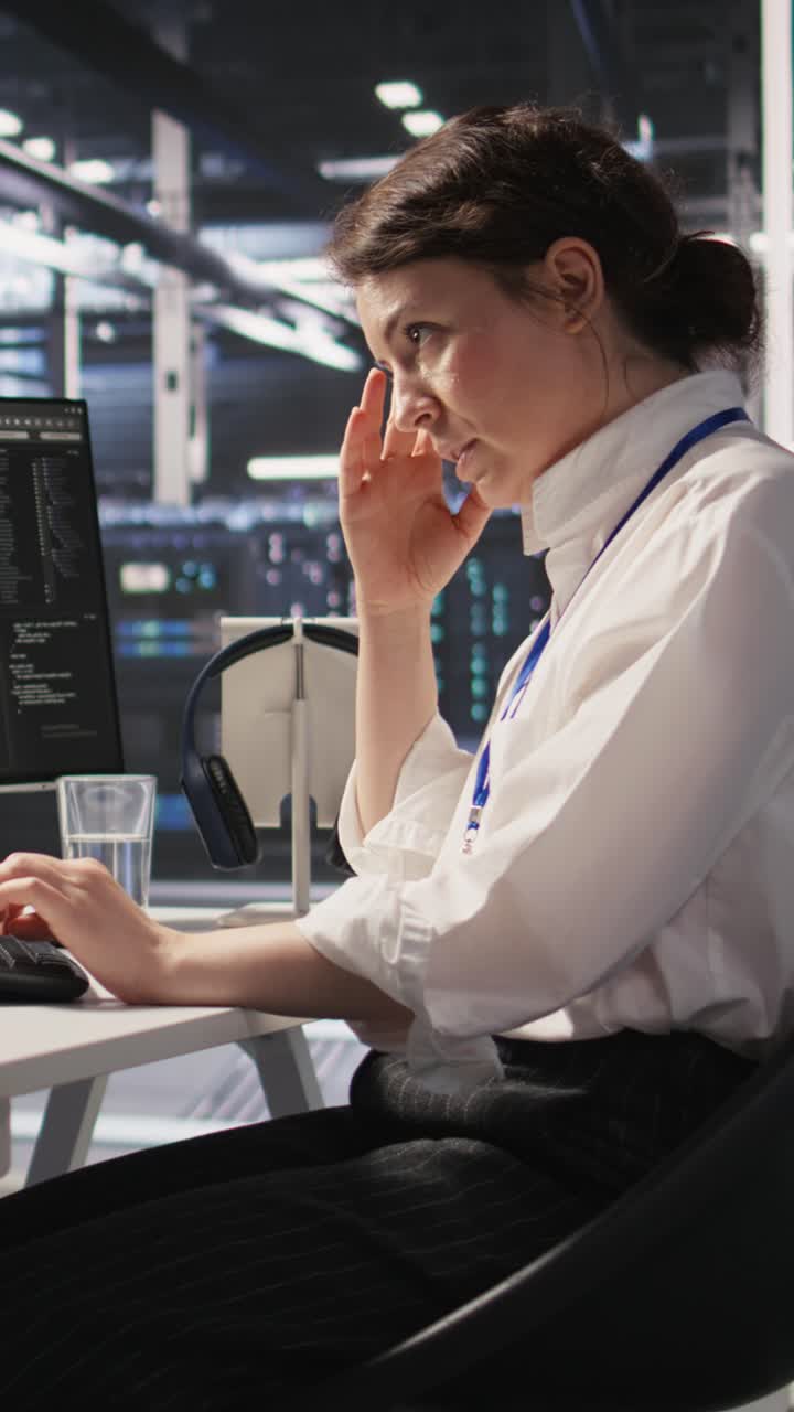 Vertical video Data center developer thinking how to improve AI, pleased with result