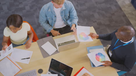 Overhead-Shot-Of-University-Or-College-Students-Sitting-Around-Table-With-Tutors-In-Lesson