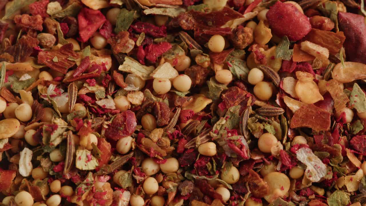 Close-up Macro Shot of Vibrant Mixed Spices and Herbs