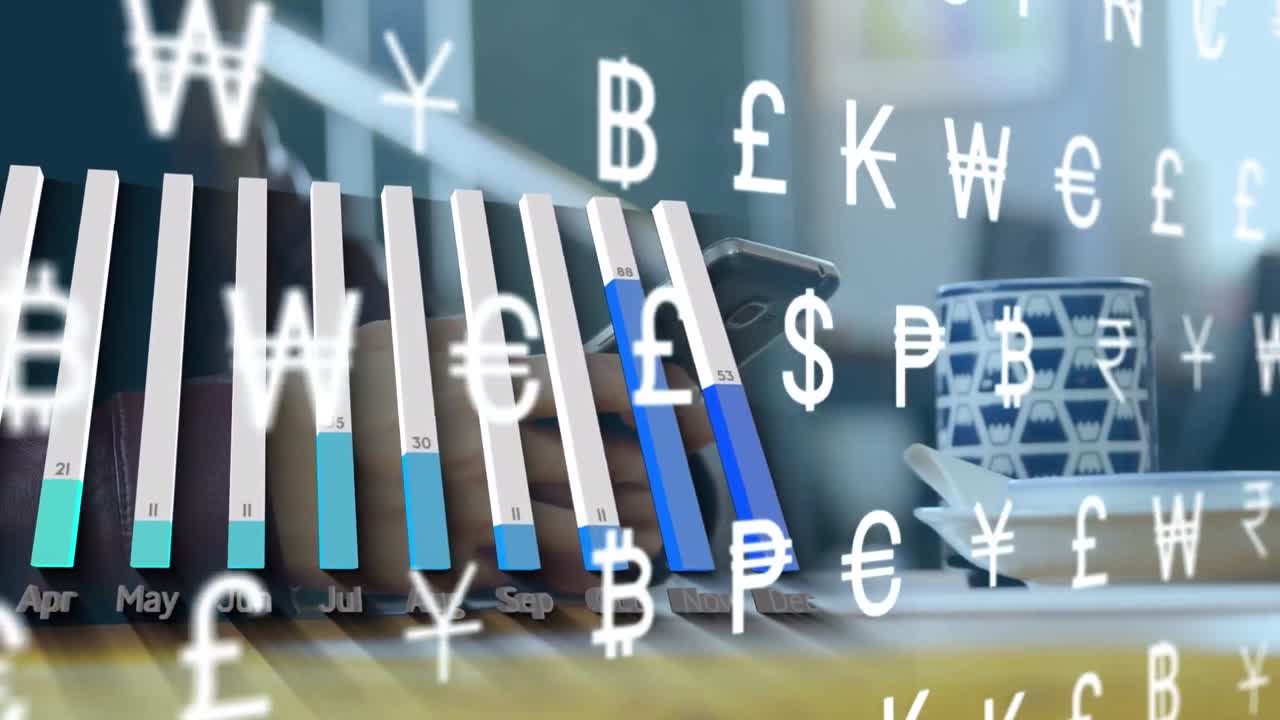 스마트 폰을 사용하는 백인 여성에 대한 데이터 처리 애니메이션