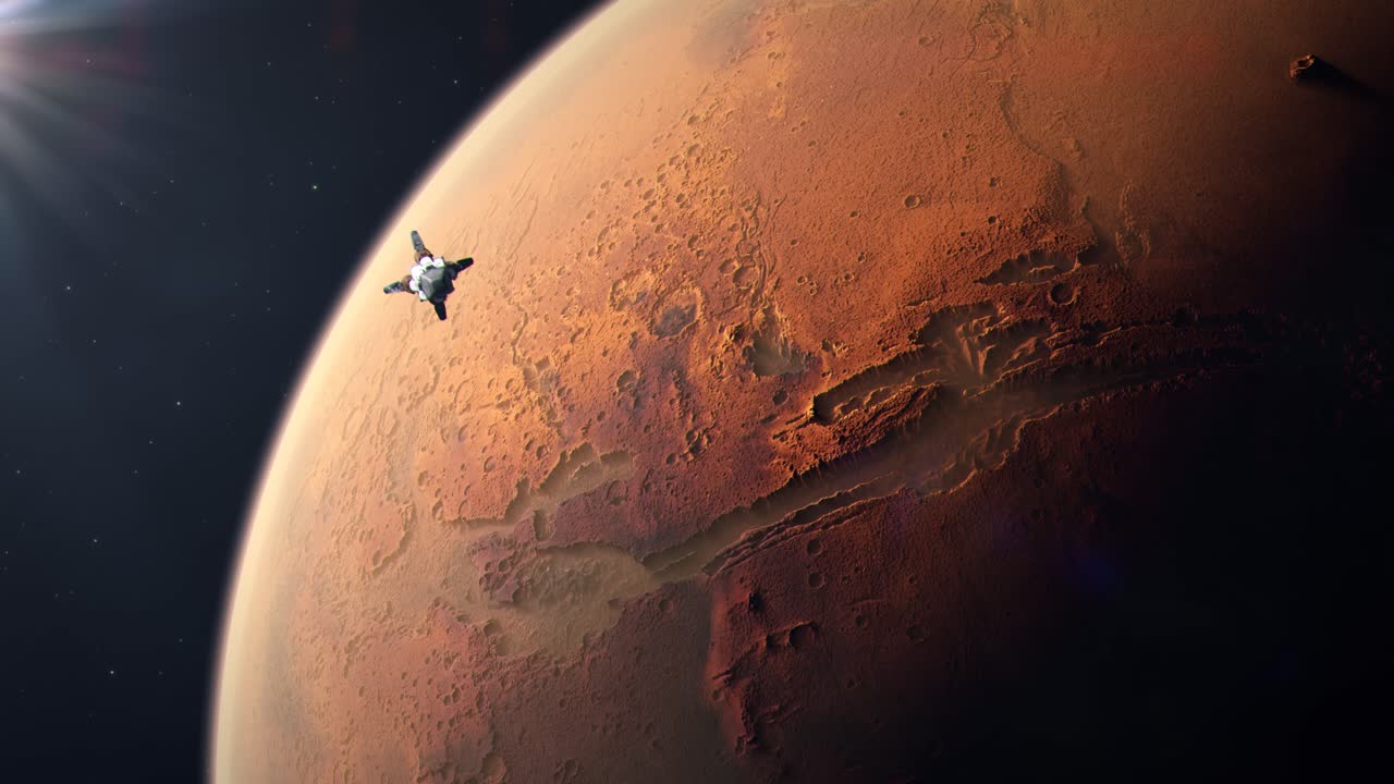 Near Future Spaceship Flying Past Mars