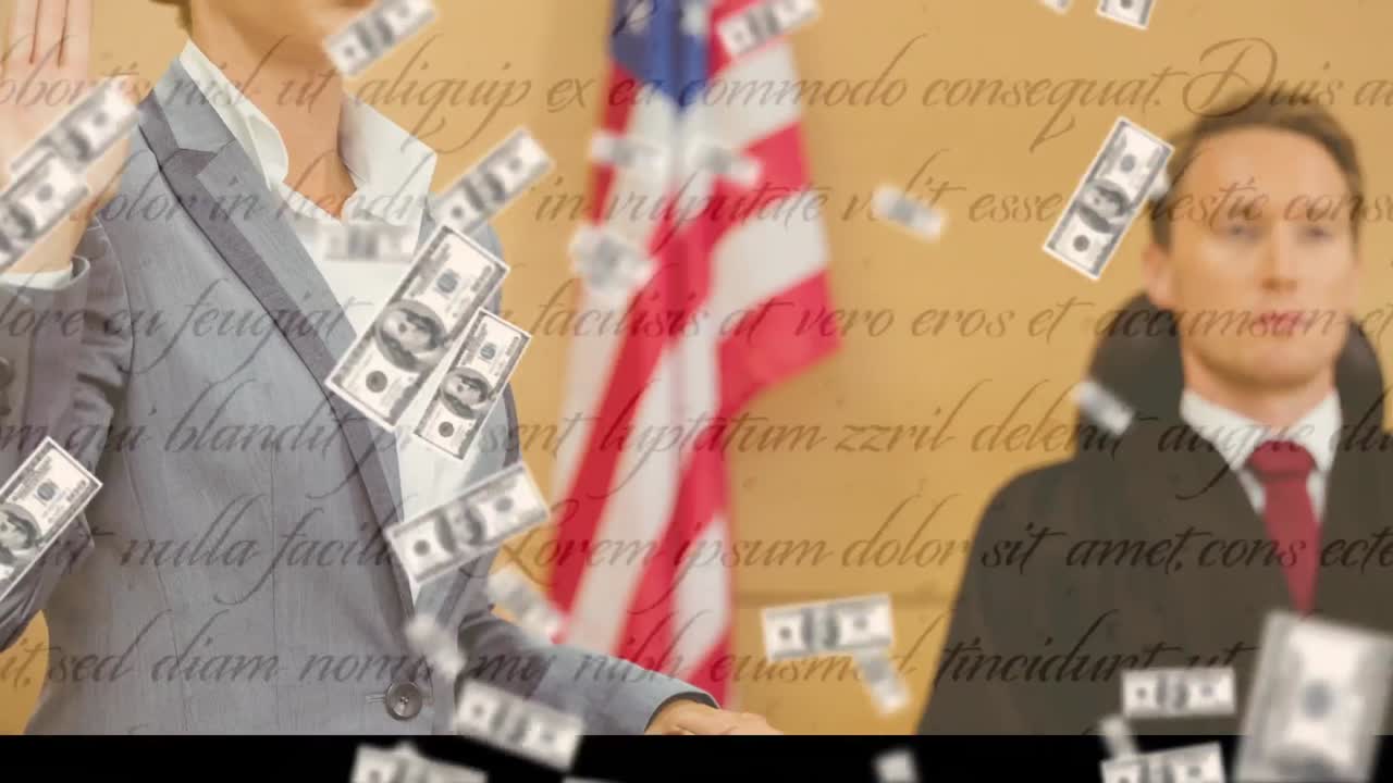 판사 와 문서 위 에 떨어지는 지폐 의 애니메이션