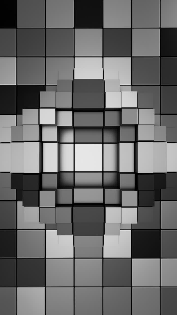 Abstract Monochrome Pixelated Vertical Ring Looping 3D Background. 3D rendering