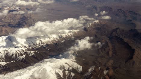 aerial view from airplane of snow covered iran mountain landscape in middle east