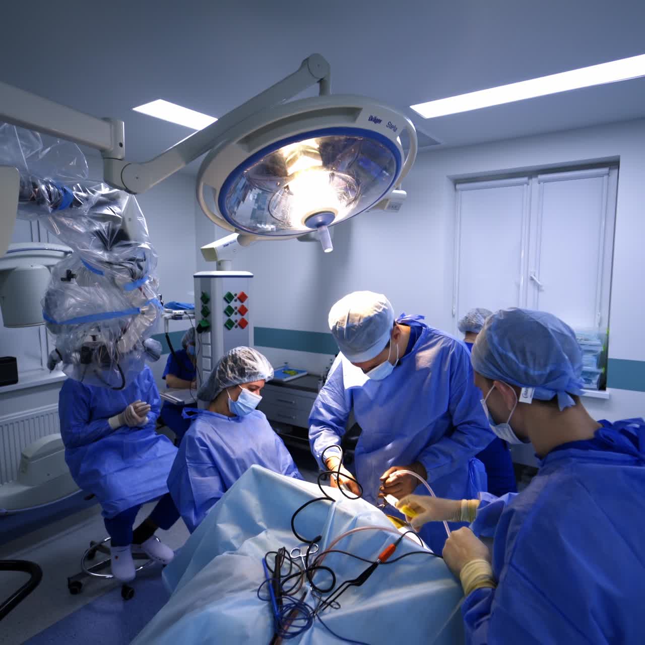 Medical neurosurgeon modern hospital specialist. Group of neurosurgeons working in emergency ward