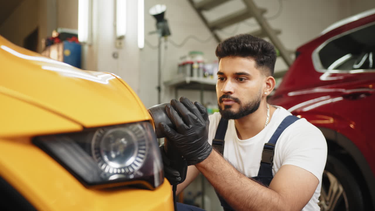 차고에서 자동차 세부 사항